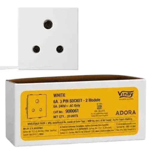 Vinay Adora 3-Pin Socket 6Amp White (20Pcs)
