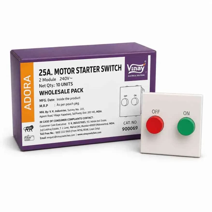 Vinay Adora 25A Motor Starter Switch 2M White (10Pcs)