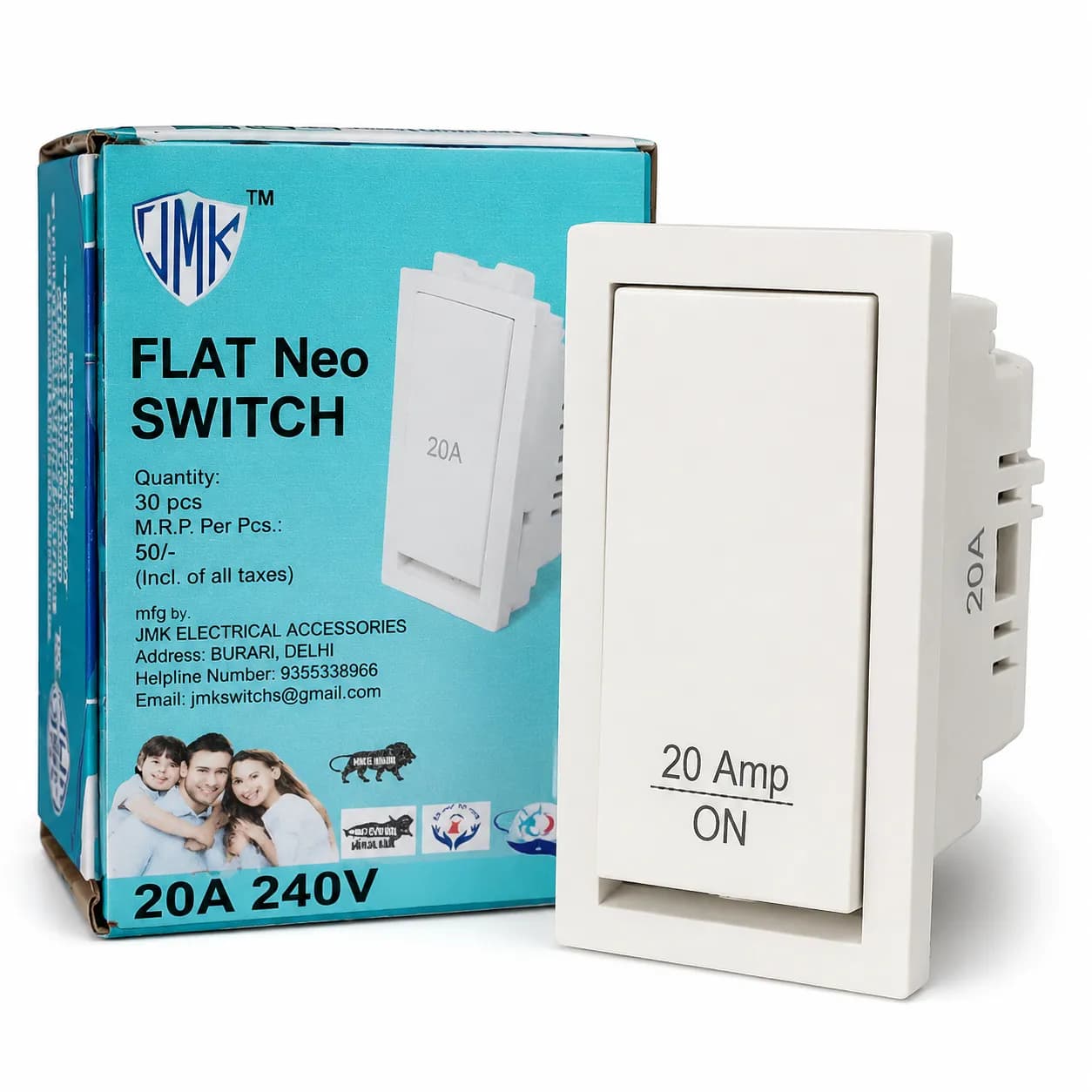 JMK Modular 1 Way Switch Flat 20A 1 M (30 Pcs)