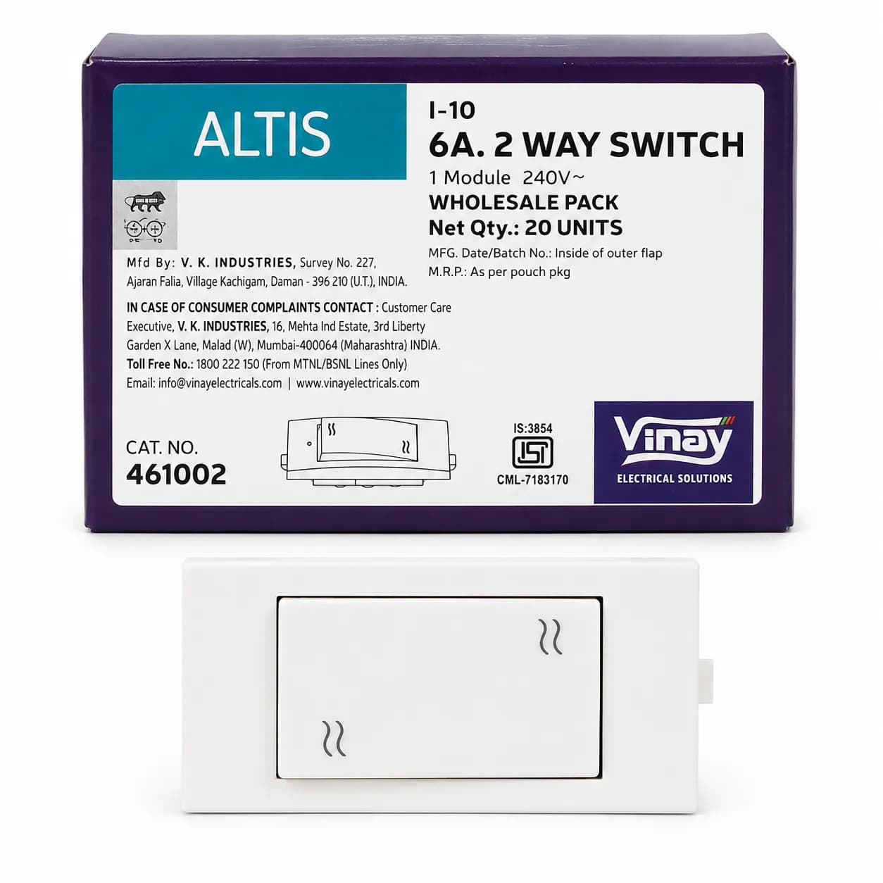 Vinay Altis 2WAY Switch 6A White (20Pcs)