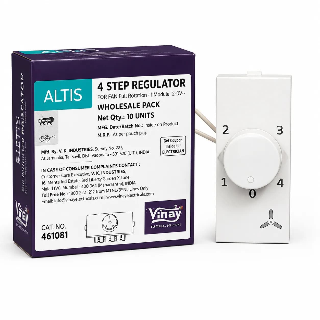 Vinay Altis 4-Step Regulator for Fan 1M White (10Pcs)